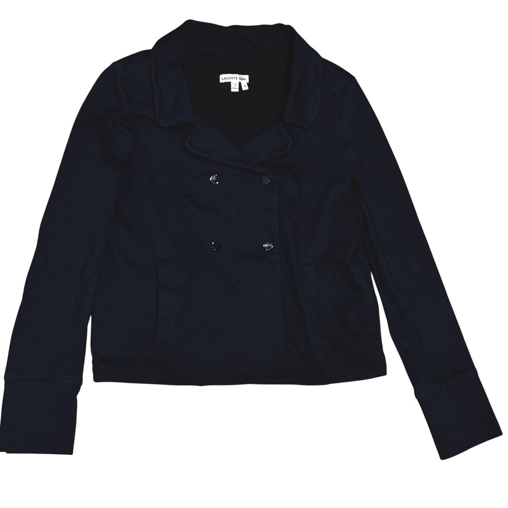 Lacoste Peacoat Jacket Womens 40 Navy EUC Pique Knit Cropped Made In France